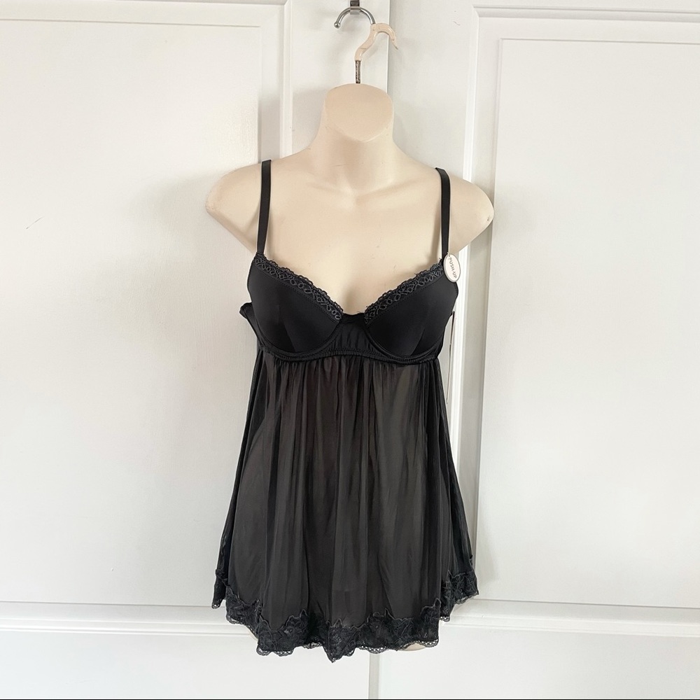 NWT SEXY BLACK SHEER BABYDOLL LACE LINGERIE